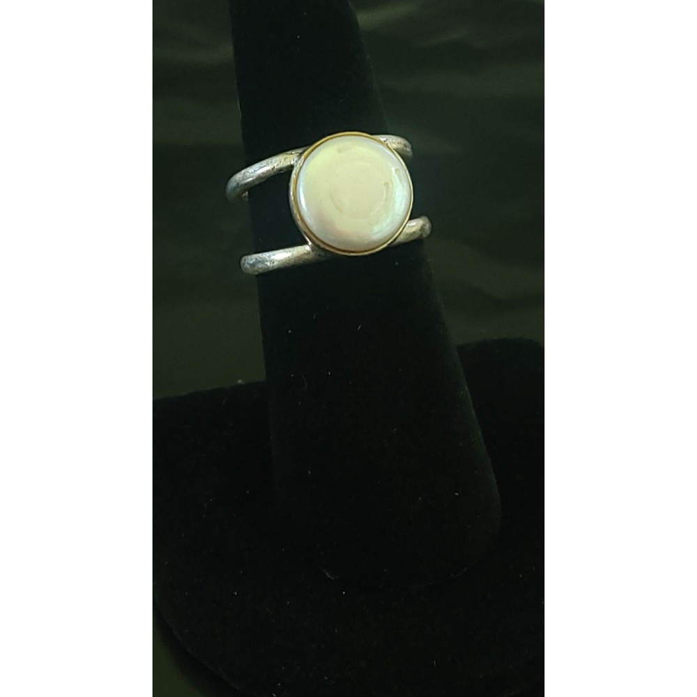 LUCKY BRAND Mother of Pearl Shell Look Ring Size 7 Silver Tone Boho Statement - Picture 6 of 9
